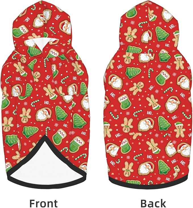 Santa Claus with Gingerbread Man Hoodie,Christmas Cosplay Dog Clothes with Pocket and Hat Winter Clothes Sweaters Small