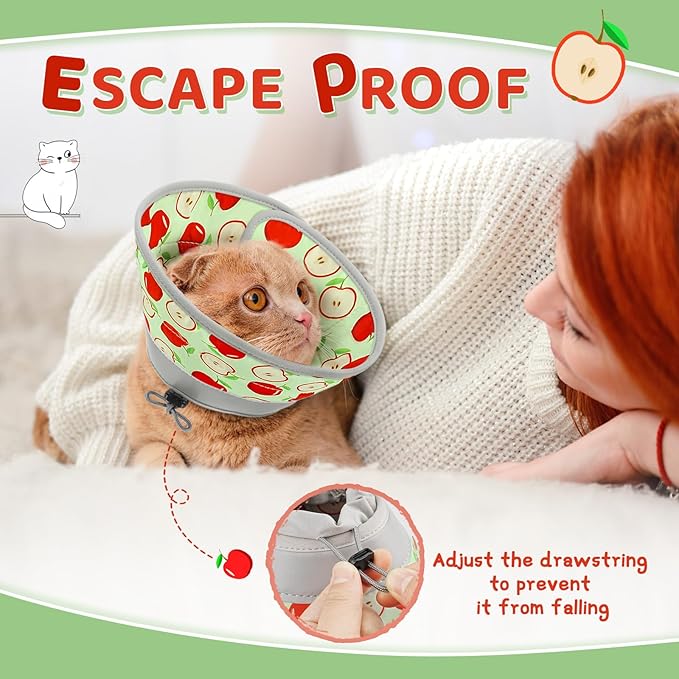 Cat Cone Collar Soft to Stop Licking, Adjustable, Foldable Lightweight Kitten Cones After Surgery Recovery for Cats & Kittens, Cat Cone Alternative (AppleRed, M)