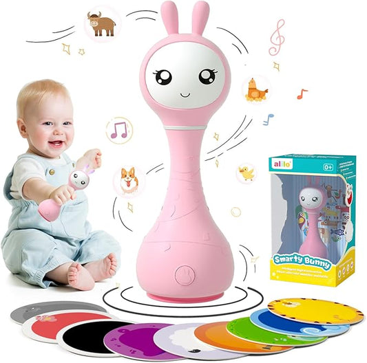 alilo Smarty Bunny Baby Rattle Musical Light Up Toys, Infants Newborns Baby Toys 0-3-6-12-18-24 Months,1 Year Old Boy Girl Gifts, 4 Music Modes and Color Recognition Function with 9 Color Card