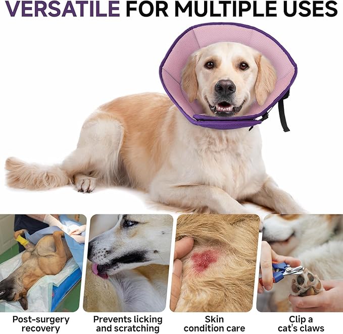 Dog Cone Collar XL, Soft Cones for Large Medium Small Dogs,Adjustable Dog Cone Alternative to Stop Licking, Comfy Elizabethan Collar for After Surgery Wound Healing & Hot Spots Purple