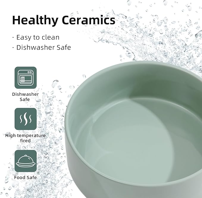 Ceramic Elevated Dog Bowls, Food and Water Bowls for Dogs, Puppy, Raised Dog Dish, Pet Feeder(6inch, 2 x Light Green + Stand)