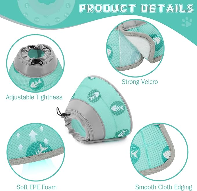 Cat Cone Collar Soft to Stop Licking After Surgery Cat Recovery Collar for Small Large Cats Adjustable Elizabethan Collar