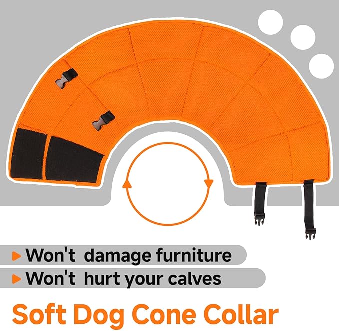 Dog Cone Collar S, Soft Cones for Large Medium Small Dogs,Adjustable Dog Cone Alternative to Stop Licking, Comfy Elizabethan Collar for After Surgery Wound Healing & Hot Spots Orange