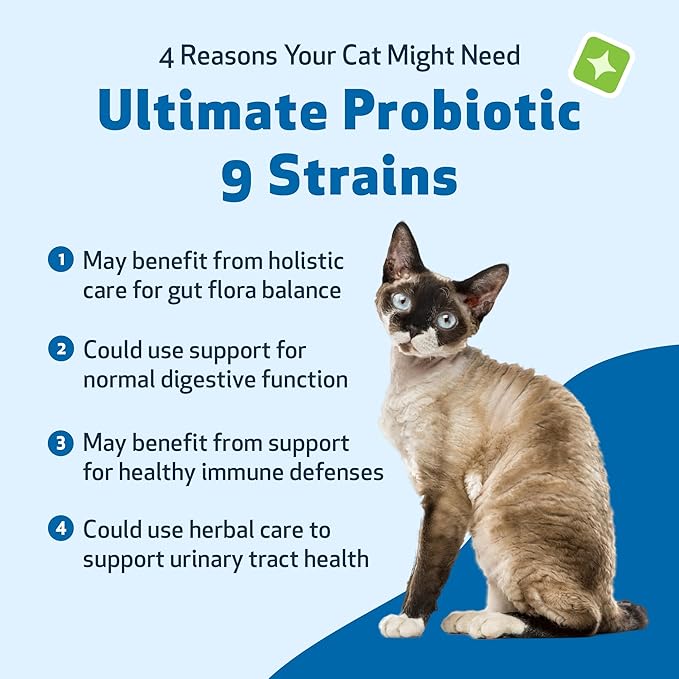 Pet Wellbeing Ultimate Probiotic 9 Strains with Prebiotics for Cats - Supports the Gut Microbiome and Digestion, Immune System Care, Urinary Tract Health, FOS, 2.5 billion CFU - 5.64 oz (160 g) Powder