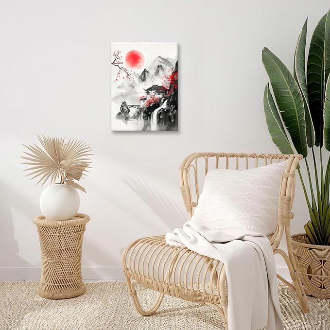 Japanese Wall Art Canvas Asian Nature Wall Decor Prints Framed Painting Mountain Landscape Pictures Gifts Artwork for Bathroom 16"x20"