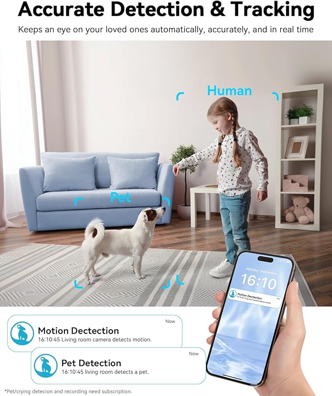 blurams Pet Camera 4K, 8MP Indoor Cameras for Home Security with One-Touch Call, Color Night Vision, Motion Tracking, 5GHz/2.4GHz Wi-Fi, Cloud & SD Card Storage, Wi-Fi 6