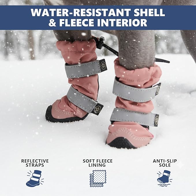 Spark Paws Dog Shoes, Waterproof Dog Boots for Medium to Large Dogs, Non Slip, Breathable Dog Booties and Paw Protectors - 4PCS Doggie Hiking Boots with Reflective Straps - Pink, Size 6