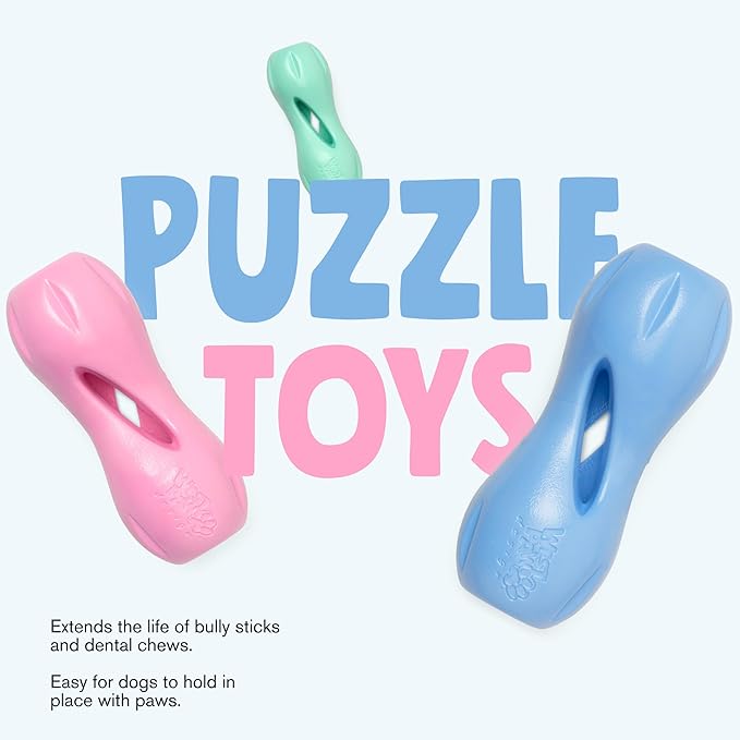 WEST PAW Zogoflex Qwizl Dog Puzzle Treat Toy – Interactive Chewing for Dogs – Dispenses Pet Treats – Brightly-Colored Dog Enrichment Toy for Aggressive Chewers, Fetch, Catch, Small 5.5", Periwinkle