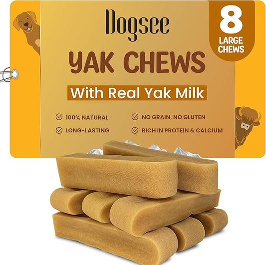 Dogsee Original Himalayan Yak Cheese Dog Chews 2lb (Large - 8 Bars) | Rawhide Free | Fight Plaque & Tartar | Long Lasting | for Cleaning Teeth