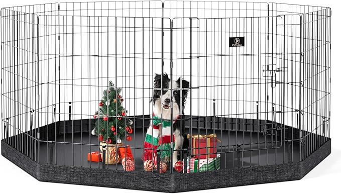 PJYuCien Dog Playpen, 8 Panels 24’’H Dog Pens Indoor with Bottom Pad, Metal Foldable Pet Puppy Exercise Fence Crate Kennel, Better for Small Animals, Black