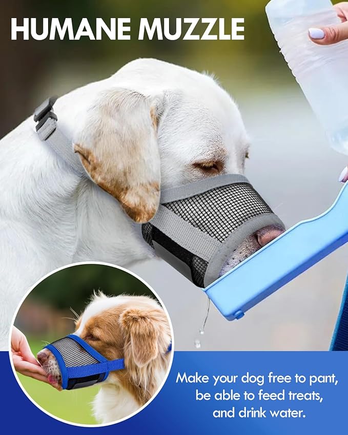 Dog Muzzle, Soft Air Mesh Muzzle for Small Medium Large Dogs Anti Biting Barking Chewing, Breathable Drinkable Adjustable Loop Pets Muzzle for German Shepherd Husky Labrador Retriever (Grey,M)