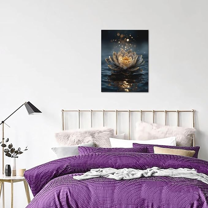 Zen Lotus Canvas Wall Art Mystical Lotus Bloom in Water Aesthetic Pictures Wall Decor Modern Meditation Spiritual Painting Print Framed Artwork Decorations Gifts for Yoga Spa Room Bathroom 12"x16"