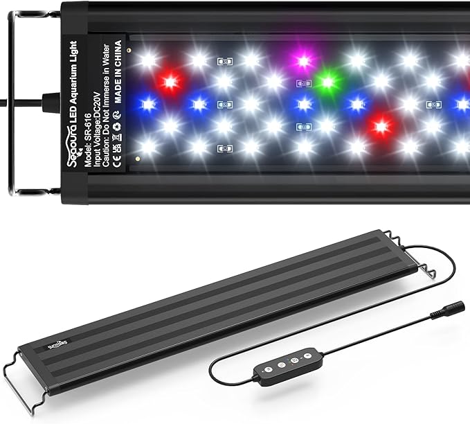 Led Aquarium Light for Plants-Full Spectrum Fish Tank Light with Timer Auto On/Off, 18-24 Inch, Adjustable Brightness, White Blue Red Green Pink LEDs with Extendable Brackets for Freshwater