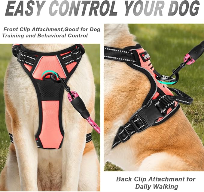 BARKBAY No Pull Dog Harness Front Clip Heavy Duty Reflective Easy Control Handle for Large Dog Walking(Light Pink,S)