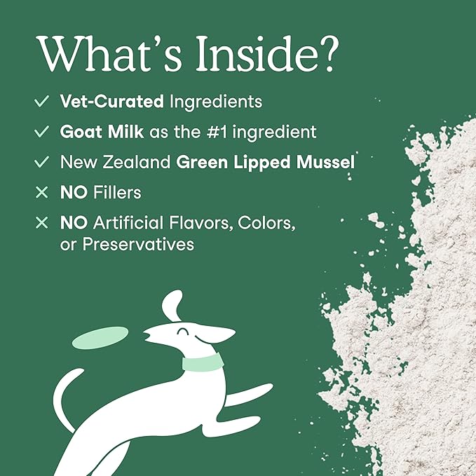 Fera Pets Goat Milk - Cat & Dog Hip and Joint Support with Glucosamine, MSM & Green Lipped Mussel - Supports Flexibility, Mobility & Bone Health - for Picky Eaters - 60 TSP