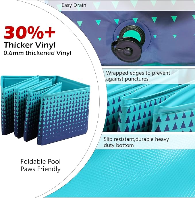 Jasonwell Foldable Dog Kiddie Pool - Hard Plastic Kids Paddling Pool Toddler Baby Swimming Pools for Backyard Collapsible Whelping Box Pet Doggie Cats Wading Pools Bathtub for Puppy Large Dogs