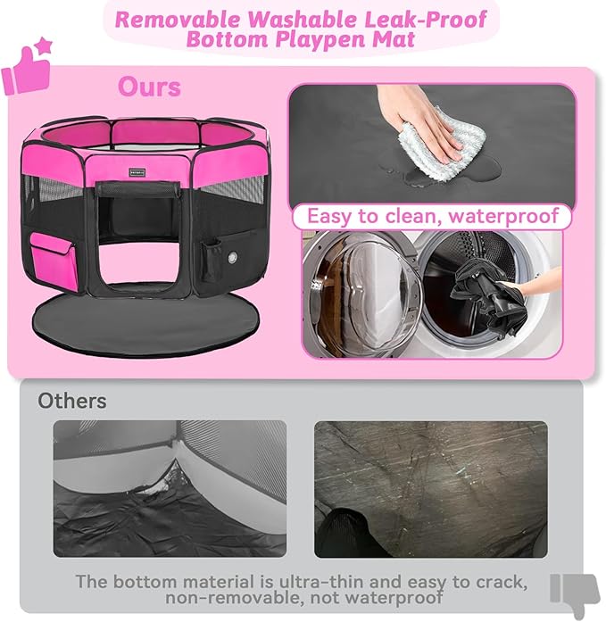 PETSFIT Portable Dog Playpen,36" Dog Play Pen Indoors with Removable Waterproof Mat & Zippered Roof | RV, Camping, Travel Dog Pen | Whelping & Cat Observation Space(36" L x 36" W x 21" H)