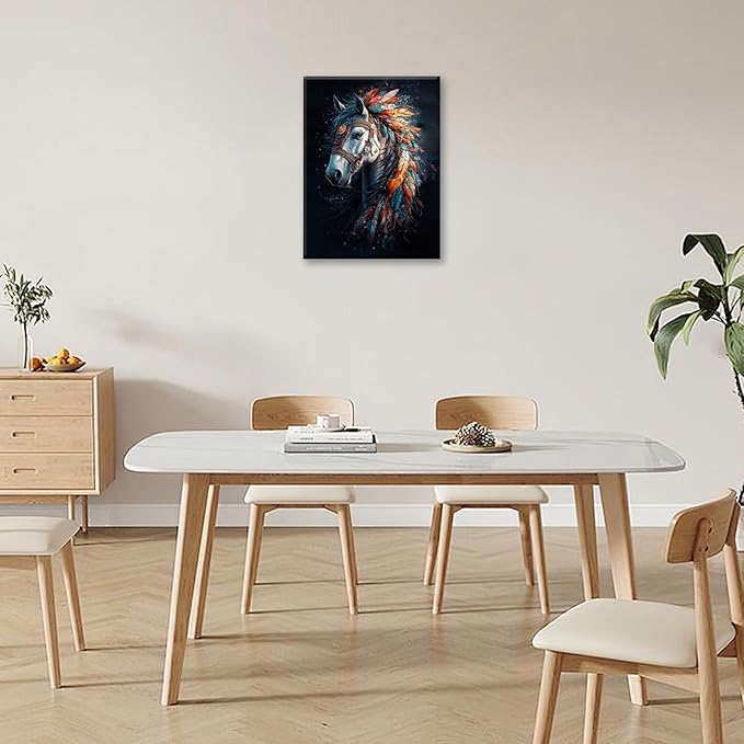 Horse Pictures Wall Art, Horse Animal Bathroom Wall Decor, Aesthetics Modern Framed Painting Elegant Canvas Artwork for Bathroom Bedroom Living Room Decorations 16"L x 12"W