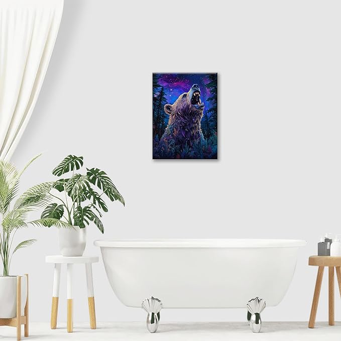 Bear Forest Wall Art Canvas Fantastic Animal Wall Decor Prints Framed Painting Pictures Gifts Artwork for Bathroom Kitchen 12"x16"
