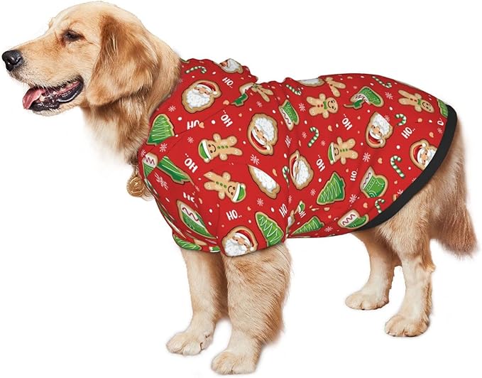 Santa Claus with Gingerbread Man Hoodie,Christmas Cosplay Dog Clothes with Pocket and Hat Winter Clothes Sweaters X-Large