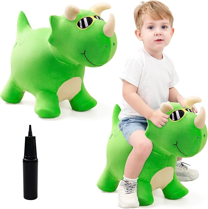 EVERICH TOY Bouncy Horse Dinosaur Toys, Inflatable Bouncing Animal Hopping Toys, Outdoor Indoor Ride on Bouncer, Boys Girls Birthday Gift for 18 Month 2 3 4 5 6 Year Old Kid- Plush Dinosaur Toy