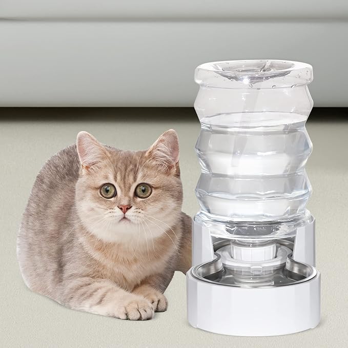 RIZZARI Pet Water Bowl Dispenser: 4L Automatic Stainless Steel Gravity Feeder - Large Capacity Ideal for Cats and Small Dogs - Indoor and Outdoor Hydration