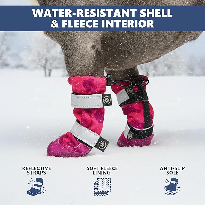 Spark Paws Dog Shoes, Waterproof Dog Boots for Medium to Large Dogs, Non Slip, Breathable Dog Booties and Paw Protectors - 4PCS Doggie Hiking Boots with Reflective Straps, Pink Camo, Size 7