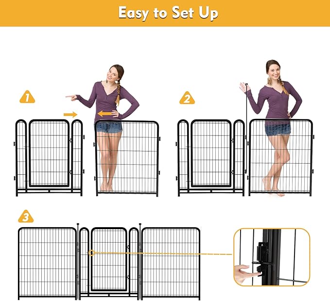 Dog Playpen 32 inch(H) 4 Panels Dog Fence Outdoor for Yard. Metal Dog Pen Heavy Duty Pet Puppy Exercise Pen for Rv Camping Garden Yard, Wide Door Low Threshold Dog Fence Total 8.9 Ft(L)