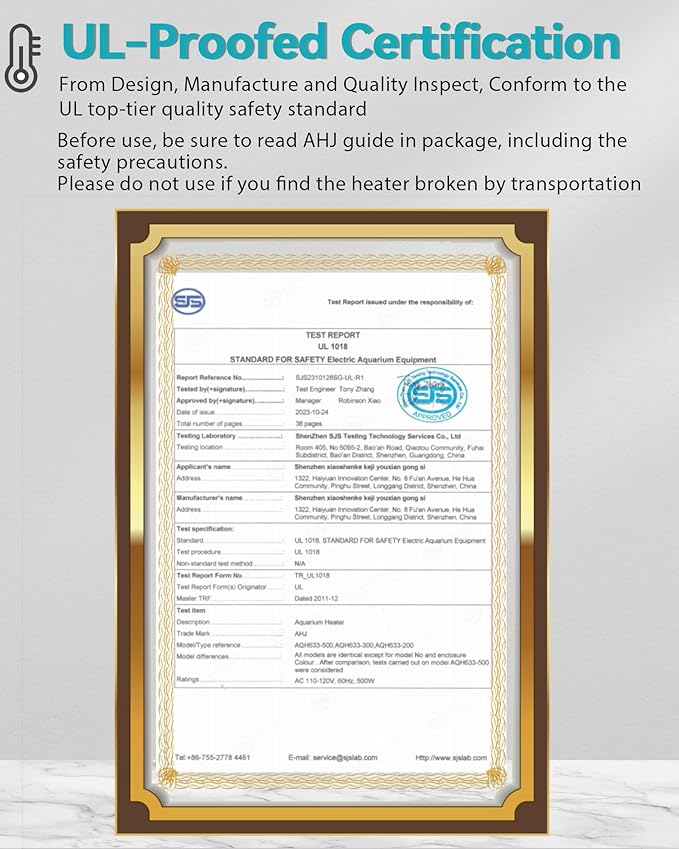 Aquarium Heater for 75 100 120 Gallon, 500W Submersible Fish Tank Water Heater with Accurate Temperature Control, Over-Temp Protect, Auto Shut-Off, Quick Heat up for Saltwater & Freshwater