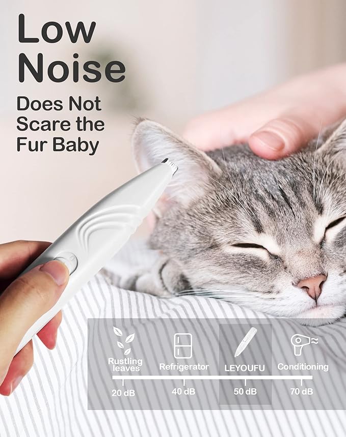 LEYOUFU Dog Paw Trimmer for Grooming, Cordless Electric Small Pet Grooming Clippers Hair Trimmer for Dogs Cats, Low Noise for Trimming Pet's Hair Around Paws, Eyes, Ears, Face, Rump (White)