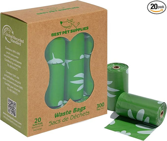 Best Pet Supplies Poop Bags for Dogs, 50% Post-Consumer Recycled Content dog waste bags on rolls, fits all poop bag holders for leashes - 300 Count, Green, Lavender Scented
