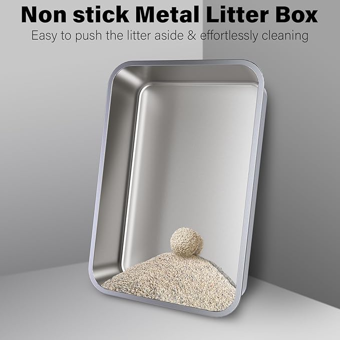 Large Stainless Steel Cat Litter Box-Metal Litter Box for Cats, High Sided Metal Litters Boxes, No Smell, Non Stick, Easy Clean, Odor Proof, Indoor Outdoor