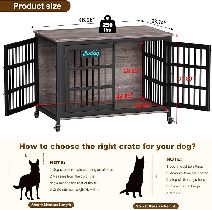 EasyCom 48"/42"/33" XXL Dog Crate Furniture with Casters, Heavy Duty Dog Kennel Indoor for Large Dogs, Escape-Proof and Chew-Proof Dog Cage for high Anxiety Dog, Decorate House as TV Stand, End Table