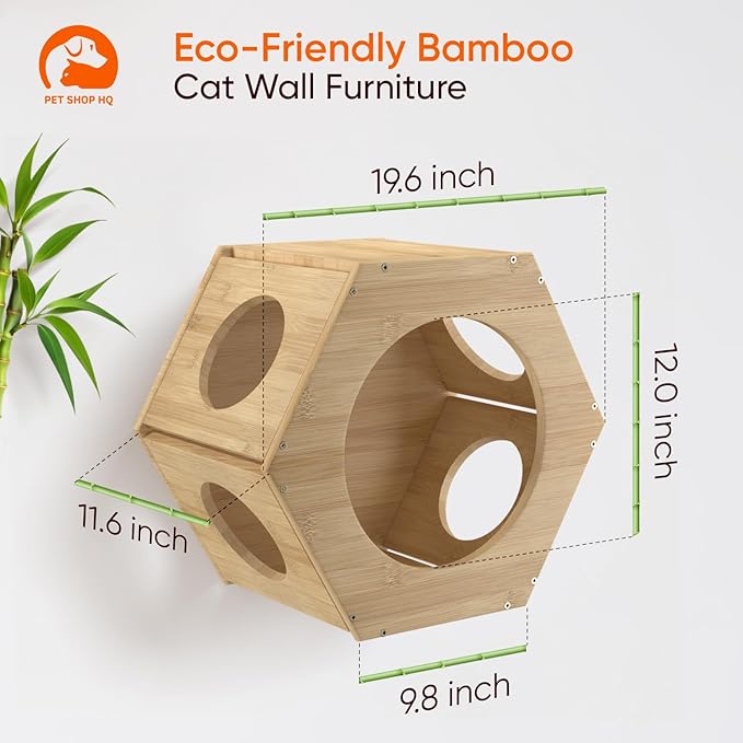 Cat Wall Furniture - Climbing Shelves, Ladders, Hammock & More - Bamboo Material - Light Brown - Cat House, Shelves, Perches, Hammock, Bed, Bridges, Walkways