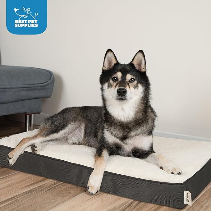 Best Pet Supplies Cute Dog Crate Mat Flat Bed with Waterproof Exterior, Thick Orthopedic Egg Foam Mattress, and Soft Sherpa Fleece Cover for Small, Medium, and Large Breeds - Brown, 41X29X4