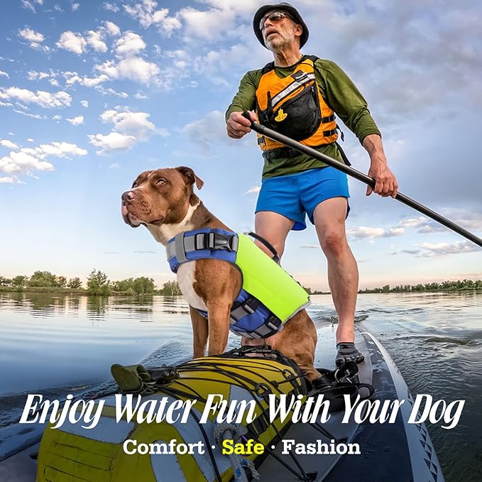 Pawaboo Dog Life Jacket, Reflective Safety Vest with Adjustable Pet Life Preserver, Ripstop Dog Lifesaver for Swimming, Boating - Bright Yellow, XL