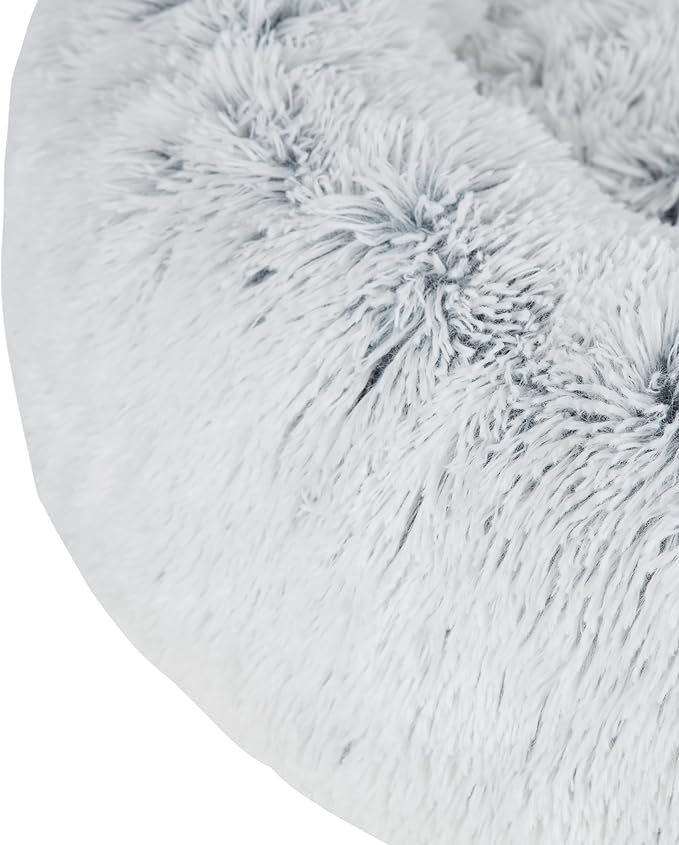 Best Pet Supplies Round Donut Dog Bed with Plush Faux Fur Fabric, Calming, Anti-Anxiety Cushion for Indoor Pets, Slip-Resistant Base, Soft Ergonomic Support - Light Warm Gray, 27x27x7.5''