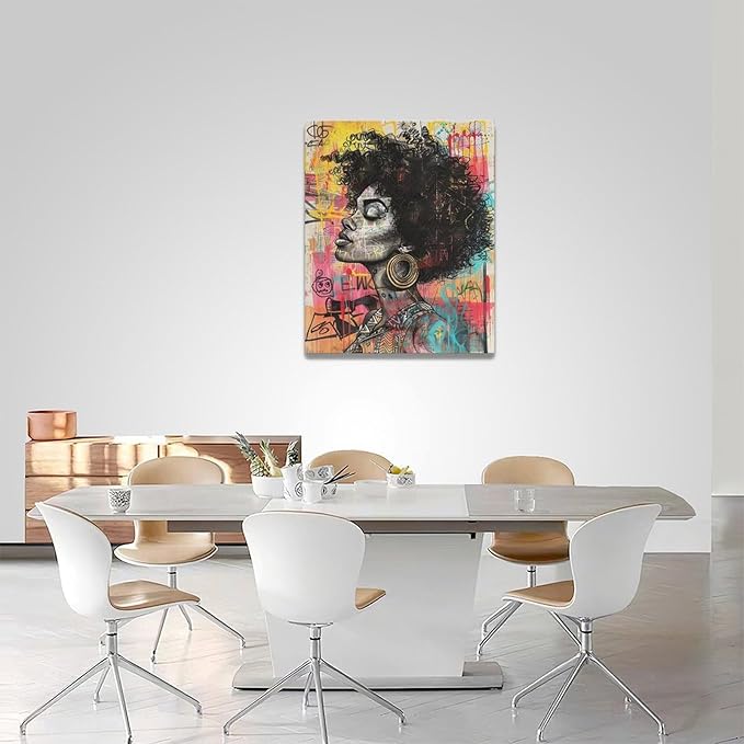 Quorin African American Wall Art Banksy Graffiti Black Woman Pictures Black Girl Wall Decor Canvas Print Painting Artwork for Bathroom Living Room Bedroom 16"x20"
