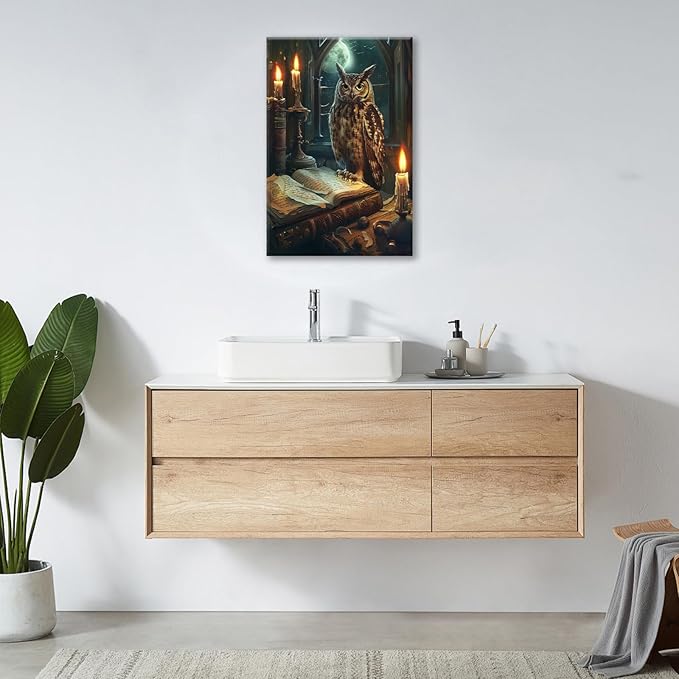Owl Book Wall Art Vintage Canvas Wall Decor Prints Framed Painting Owls Pictures Gifts Artwork for Bathroom Living Dining Bedroom 16"x24"