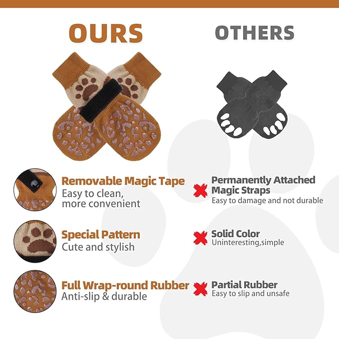 KOOLTAIL Dog Socks for Hot/Cold Pavement to Prevent Licking Paws Scratching,Anti Slip Pet Boots&Paw Protector for Hardwood Floors,Traction Control Grip Booties for Small Medium Large Senior Dogs S