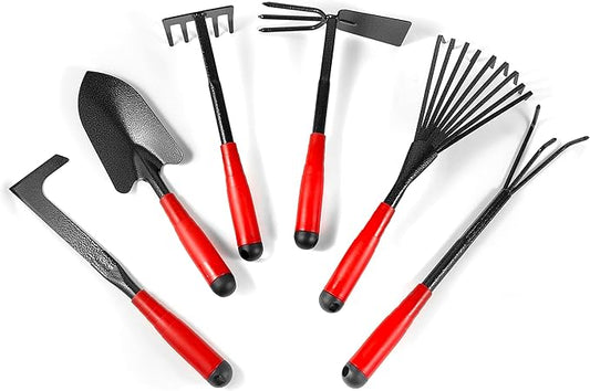 Set of 6 Gardening Tool Set, Rust-Resistant Handy Tools for Gardening, Ideal Gardening Gift Set, Including Trowel, Weeder, Hoes, and Rakes