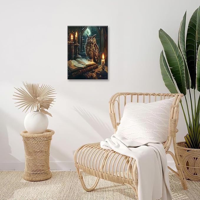 Owl Book Wall Art Vintage Canvas Wall Decor Prints Framed Painting Owls Pictures Gifts Artwork for Bathroom Living Dining Bedroom 12"x16"