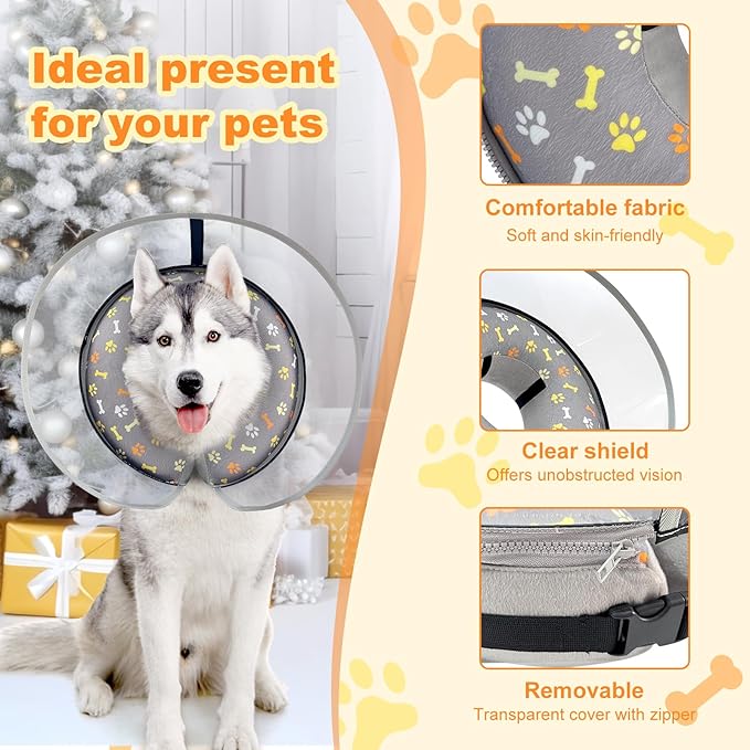 Dog Cone Collar with Enhanced Anti-Licking, Inflatable Dog Cone After Surgery, Adjustable Size with Soft Padding for Small Medium Large Dogs - M