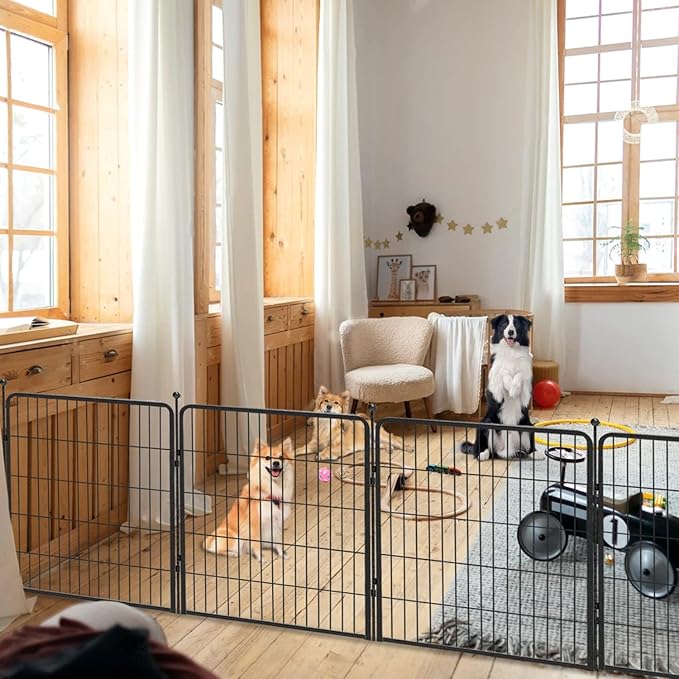 Dog Playpen 32 inch 12 Panels Indoor Dog Pen for Medium/Small Dogs Heavy Duty Metal Dog Fence Outdoor for Yard, Puppy Playpen with Door Portable Pet Fence for RV Camping Yard