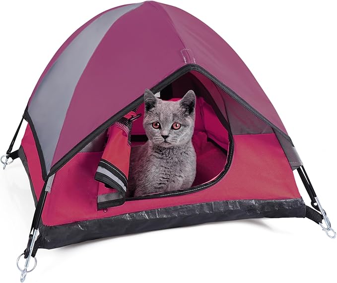Cat Camping Tent, Cat Tent Bed, Pet Tent for Indoor Cat and Small Dog, Mini Tent (Red, 21 x 21 x 14 Inches)