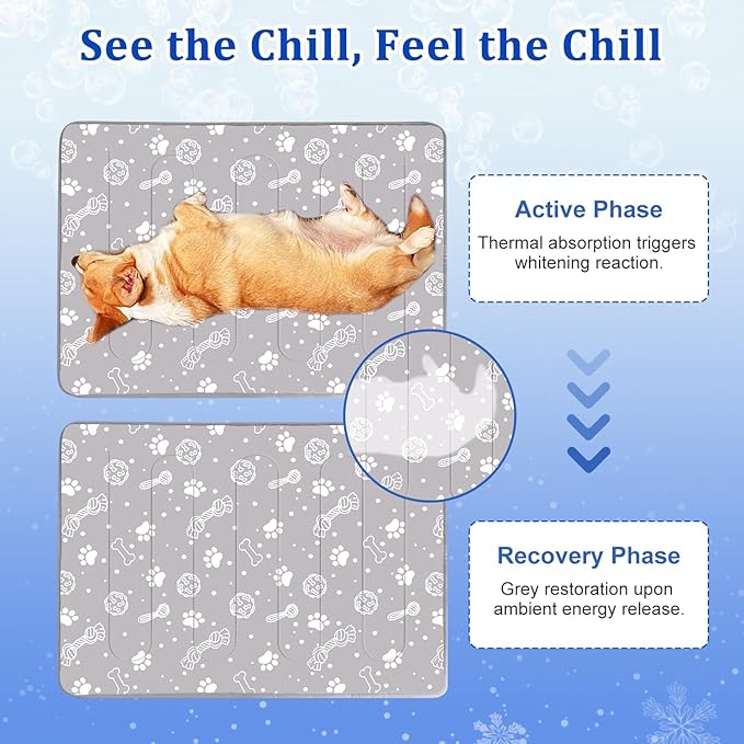 MH MYLUNE HOME Upgrade Cooling Mat for Pets, 44”x32” Arc-Chill Fiber Reinforced Padding, Heat-Absorbing Color-Changing Pet Pad, Foldable/Washable Summer Bed