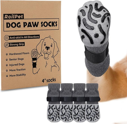 Double Sides Non-Slip Dog Socks to Prevent Licking Paws - Strong Traction for Hardwood Floors, Senior Dogs, Paw Protector, Dog Socks with Grippers - Size Large