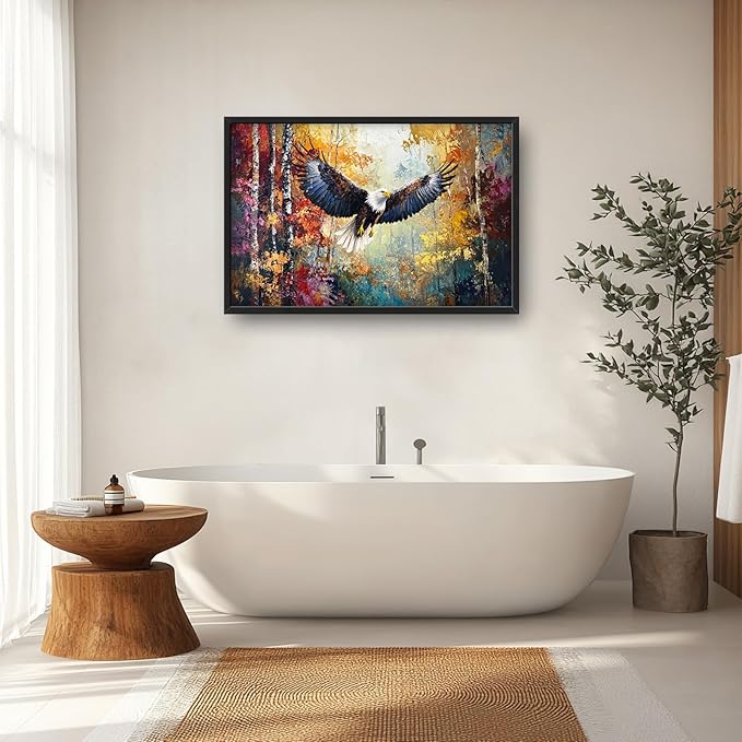 Extra Large Framed Bald Eagle Wall Art,Abstract Colorful Forest Wall Decor,Autumn Fall Forest Pictures for Living Room,Canvas Print Painting Modern Artwork Bedroom Office Home Decor 36L x 24W