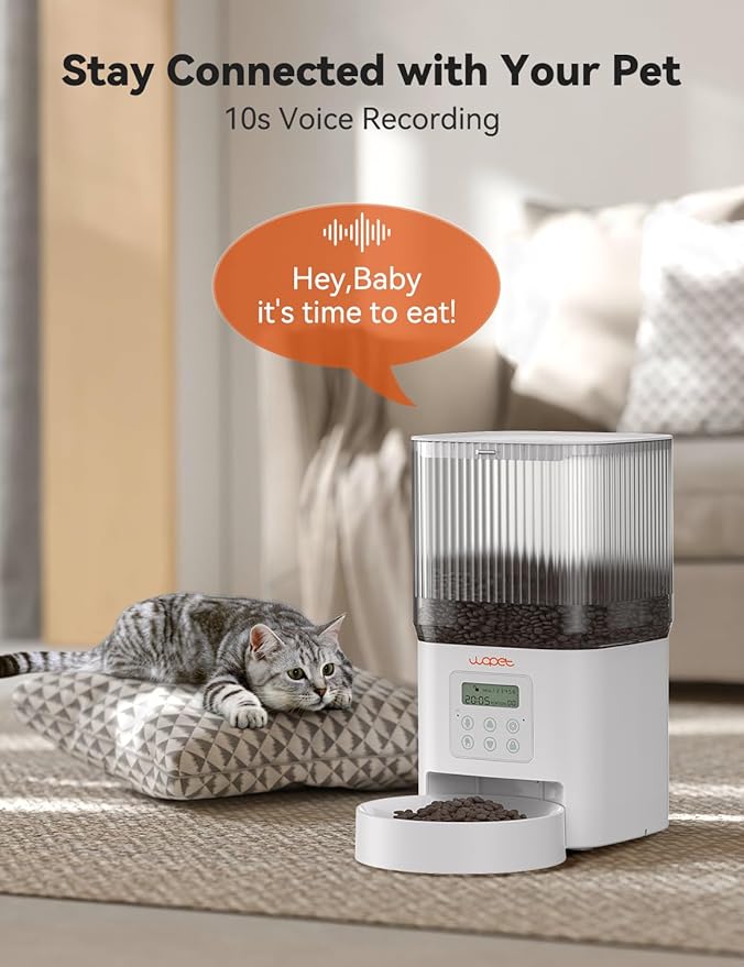 WOPET Automatic Cat Feeder, 4L Automatic Dog Feeder with 180-Day Battery Life, Programmable Cat Food Dispenser with Stainless Steel Bowl，1-6 Meals Per Day