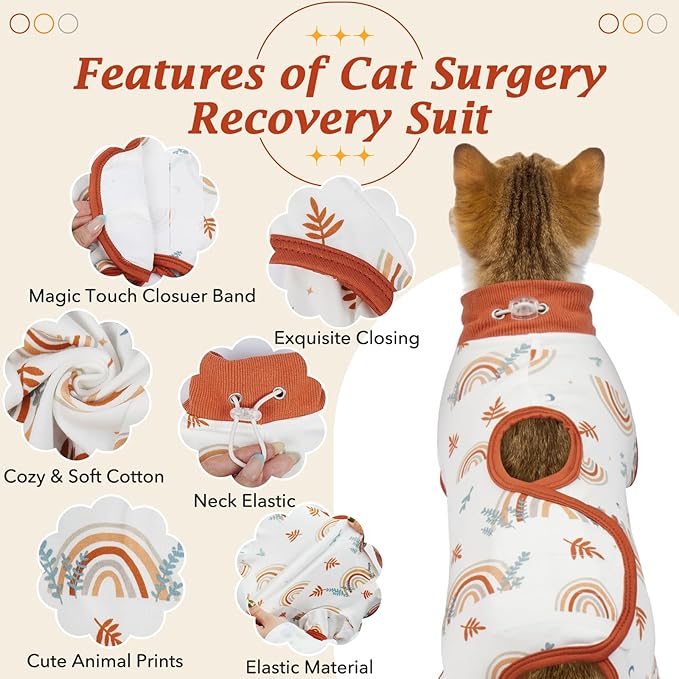 DENTRUN Cat Surgery Recovery Suit Female Male Soft Onesie, Kitten Surgical Collar Cone Alternative Shirt, Abdominal Wounds Anti-Licking Pajama for Small Pets Spay, Cat Body Suit Post Surgery